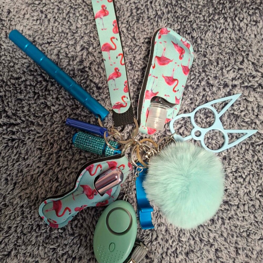 10 Pc Flamingo Design Safety Keychain w/Kubaton